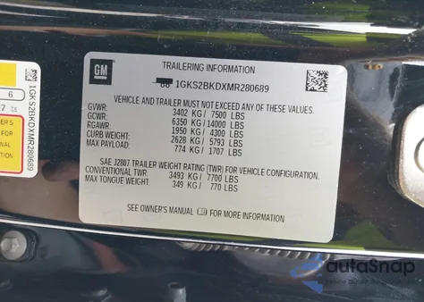 2021 GMC Yukon 4Wd Slt from USA, damaged, VIN 1GKS2BKDXMR280689